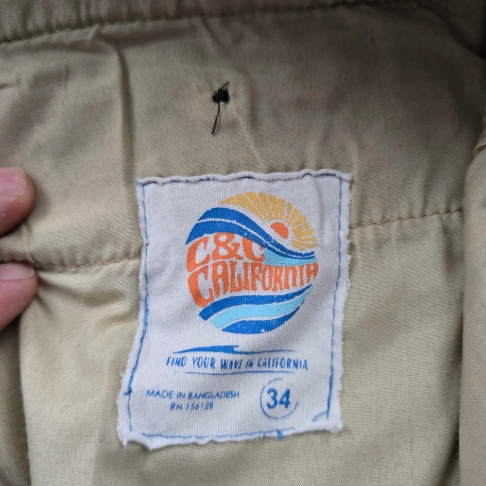 C&C California Floral Shorts Men 34 Tan Tropical Stretch Drawstring Pocket